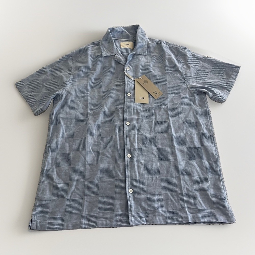 Folk Clothing Blue Checker Camp Collar Shirt Mens Size XL